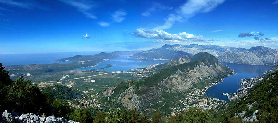 A birds-eye view of the Boka Kotorska Bay area in Montenegro